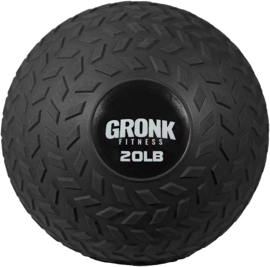 Gronk Fitness 20 lb slam ball with black diamond-tread surface and logo
