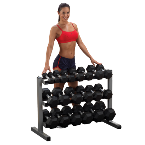 Body Solid GDR363 3-Tier Dumbbell Rack Body Solid Dumbell racks, power block stand, plate and bar storage, kettlebell racks, ball racks GDR363_WDB_Hero031-480x480
