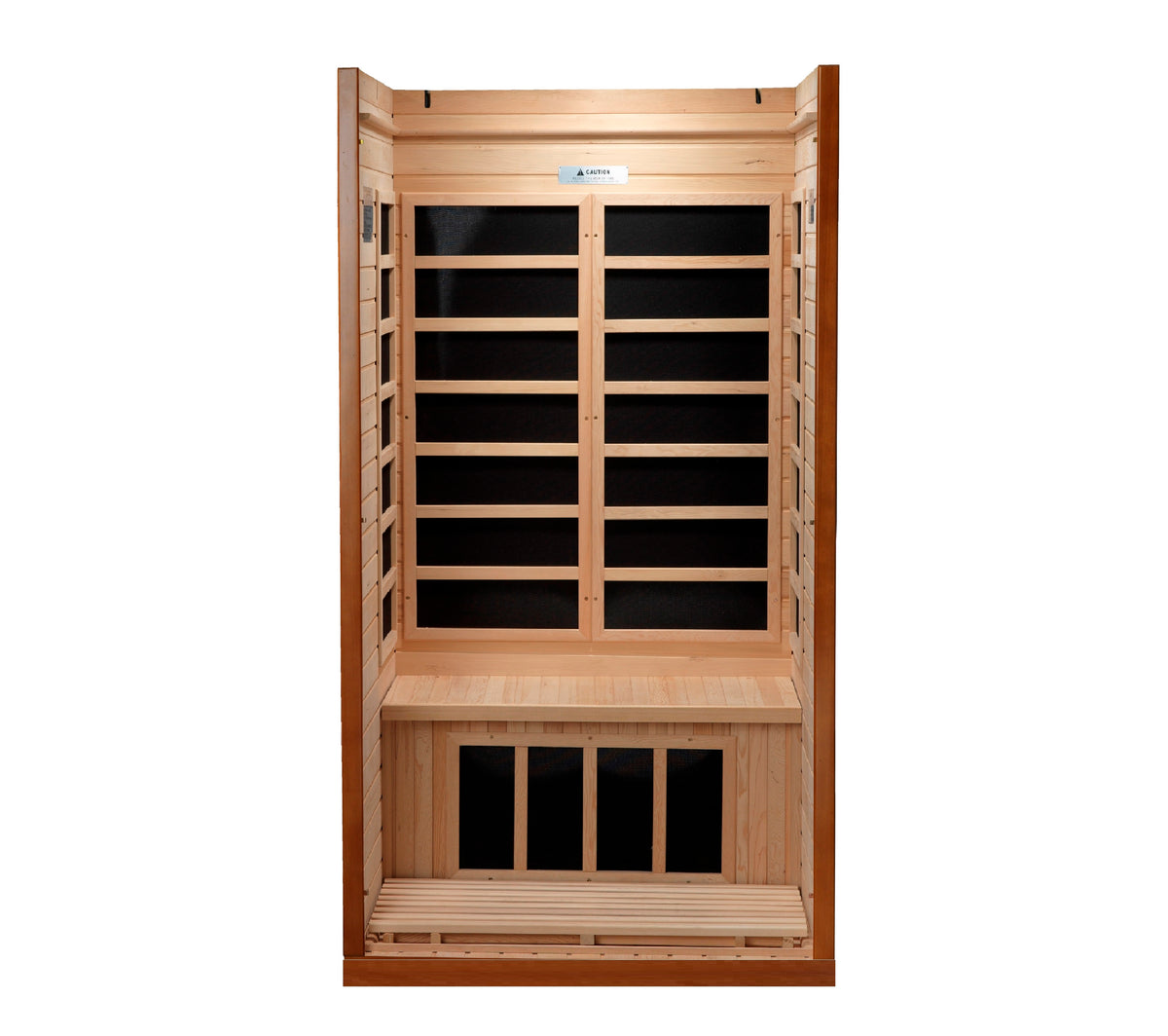 Door open to show the bench, backrest heaters and leg-level heater