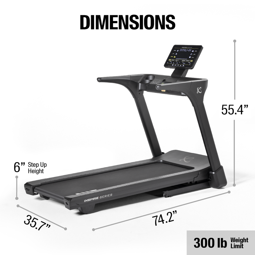 Inspire Series T5 Treadmill with 15 inch LED Display Inspire Treadmills under 350lbs Centr-T5-Dimensions-1200x1200