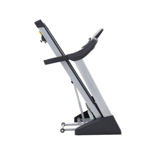 folding treadmill spirit fitness XT185 shown folded The XT185 from Spirit is their entry level treadmill. It is as dependable as their other models, but with a few less programs and features. It will satisfy individuals that thrive on minimal programming and the desire for simplicity to initiate their walk/hike. Easy to understand command prompts or the ability to just press start to begin your journey are attributes of this model.