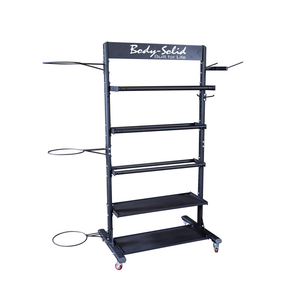 Body-Solid GAR250 Multi Storage Tower Body Solid Dumbell racks, power block stand, plate and bar storage, kettlebell racks, ball racks bodysolid_gar250_front_1