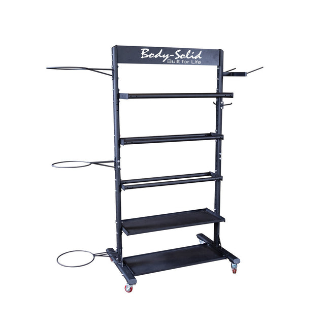 Body-Solid GAR250 Multi Storage Tower Body Solid Dumbell racks, power block stand, plate and bar storage, kettlebell racks, ball racks bodysolid_gar250_front_1