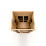 Overhead view into the cabin showing heater placement on three walls