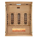 Front removed to show the wide bench, back-wall heaters and salt bar