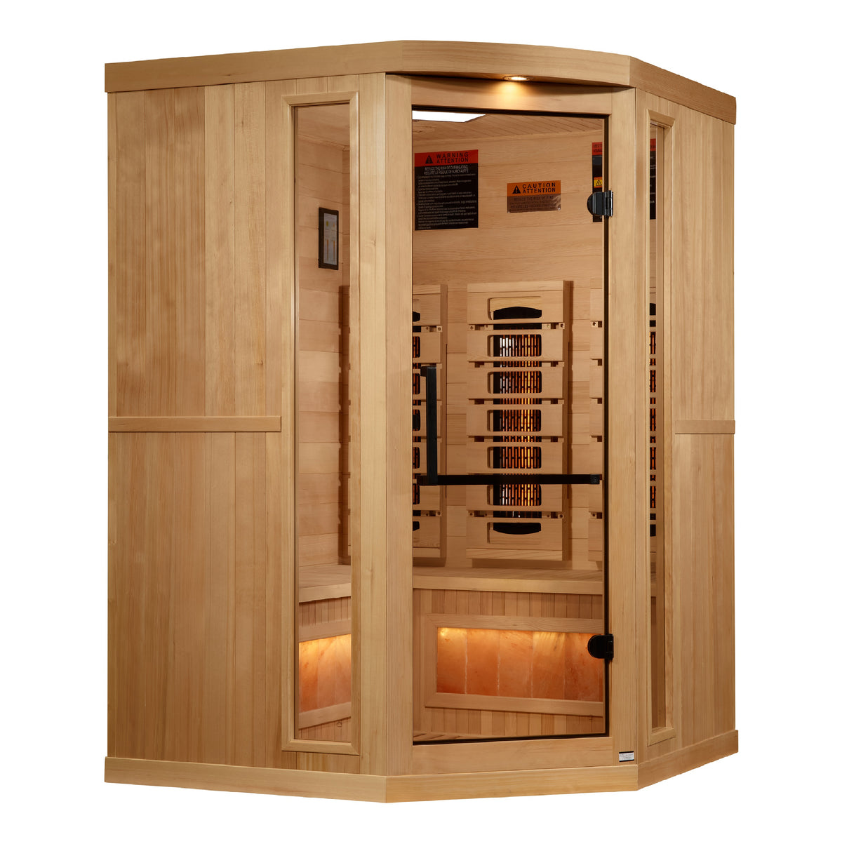 Corner cabinet angled right with black towel bar handle