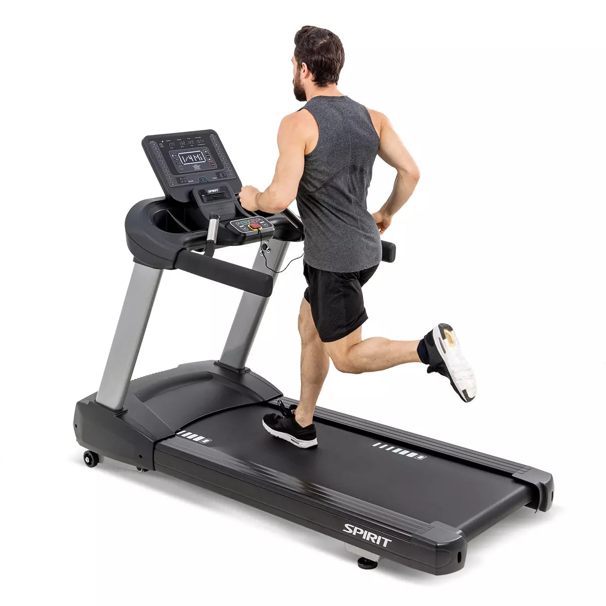 Spirit CT800 Treadmill | Black Spirit Treadmill; Commercial Frame Residential l-r_3-4_run_1__jpg_88852a6c-5f50-4e16-9c88-05b40c8d3116