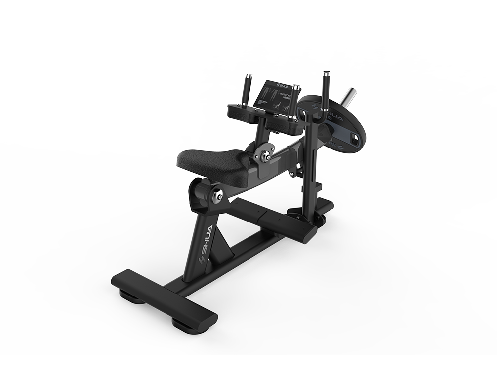 Shua G6910 Seated Calf Raise plate loaded machine, studio render 1 of 3
