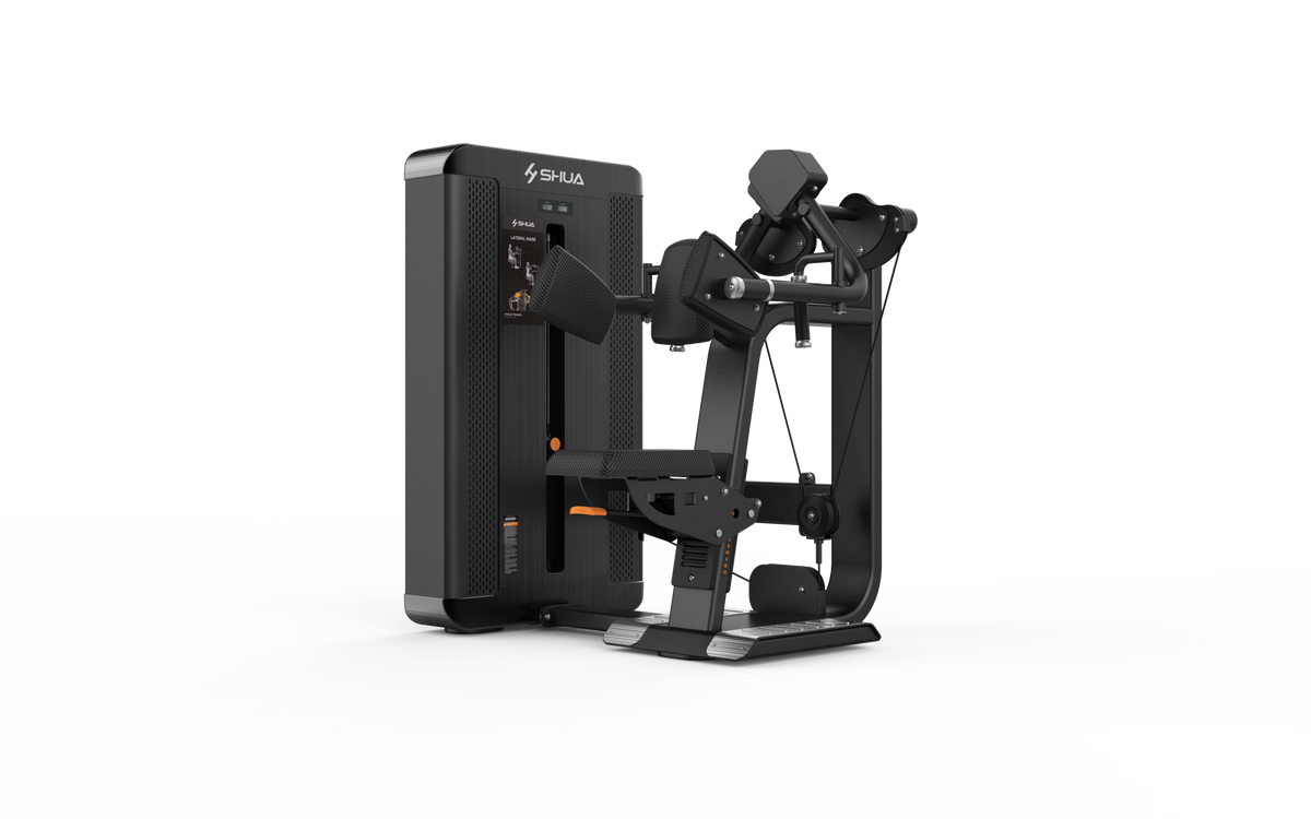 Shua G8821 Lateral Raise selectorized machine, studio render 1 of 4