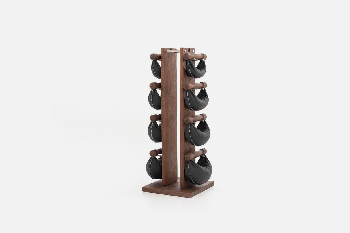Nohrd - SwingBells Tower Walnut Black Leather NOHrD Dumbell racks, power block stand, plate and bar storage, kettlebell racks, ball racks swing-walnut_black
