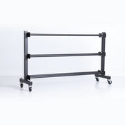 XM Fitness 3-tier med ball rack with wheels, side view